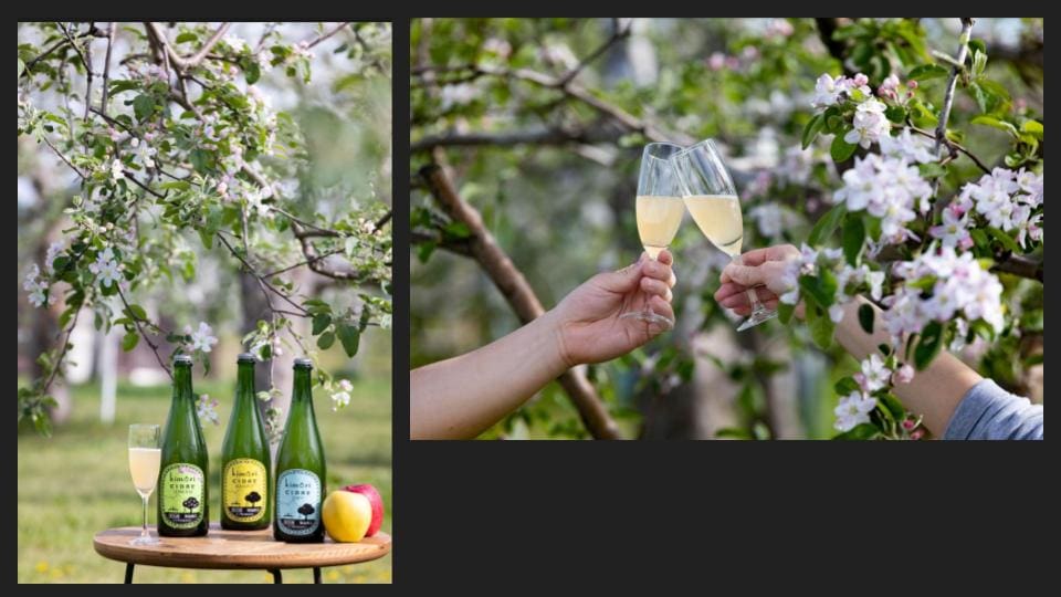 A collage of the famous Cider from Aomori Prefecture placed, and poured in two glasses in hand - Tokyo Portrait Photographer
